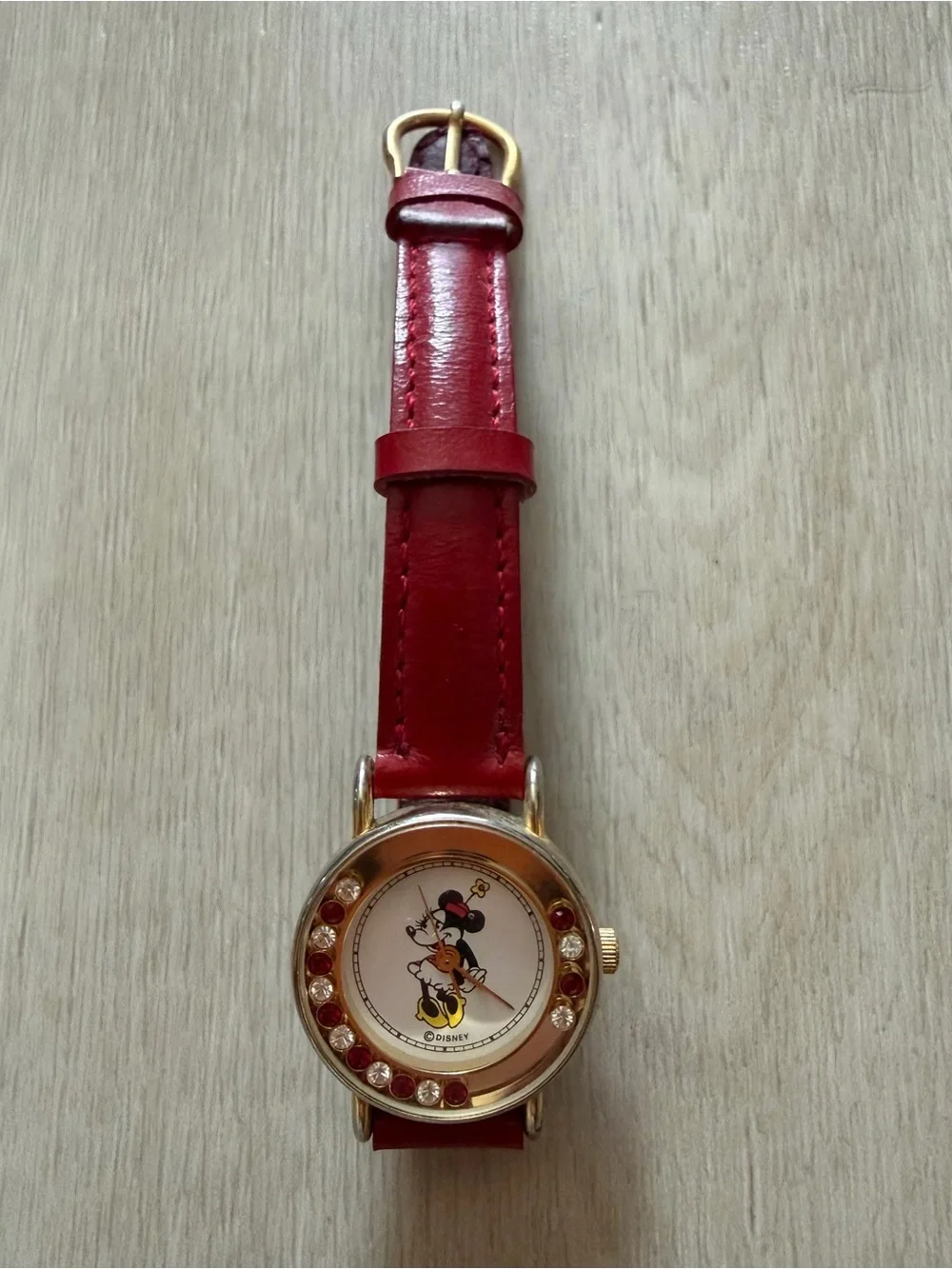 Vintage Disney Time Minnie Mouse Jeweled Japan Made By Fossil Watch